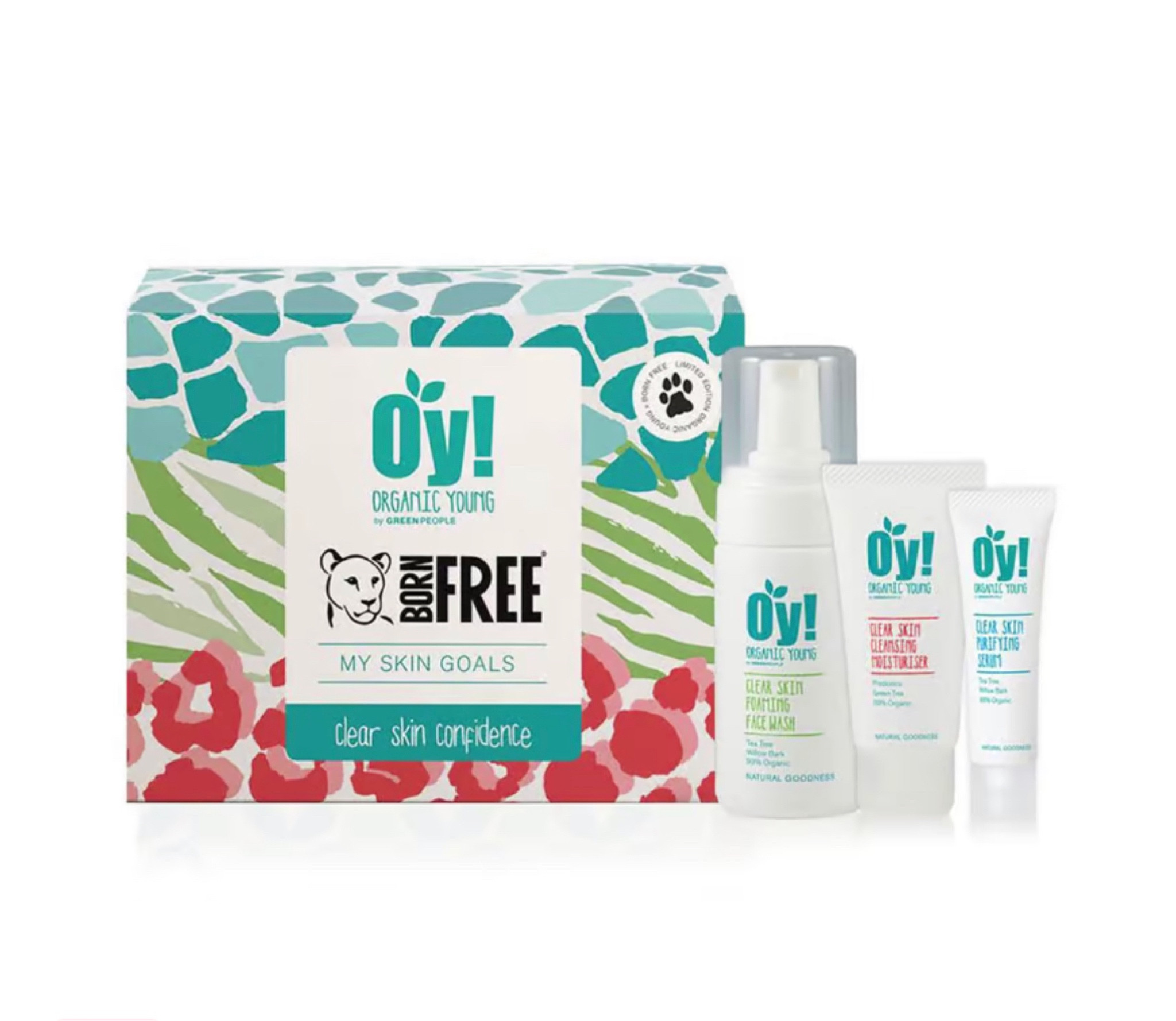 Green People Oy! My Skin Goals BORN FREE VERSION 30ml
20% off plus free gift 
Great skin starts with a great routine. Discover the soothing organic botanicals and natural spot-zapping actives of Green Tea, Willow Bark and Prebiotics. This three-step routine is tough on spots and gentle on skin; say hello to clear skin confidence.  The Green People Oy! My Skin Goals BORN FREE VERSION collection includes: - Clear Skin Foaming Face Wash 100ml - Clear Skin Cleansing Moisturiser 50ml - Clear Skin Purifying Serum 30ml  Naturally No: SLS/SLES, parabens, lanolin, phthalates, propylene glycol, alcohol (ethyl alcohol, ethanol), harsh foaming agents, irritating emulsifiers, synthetic fragrances, PABA-sunscreen, gluten, colourants, petrochemicals, urea, DEA, TEA or PEGs. 