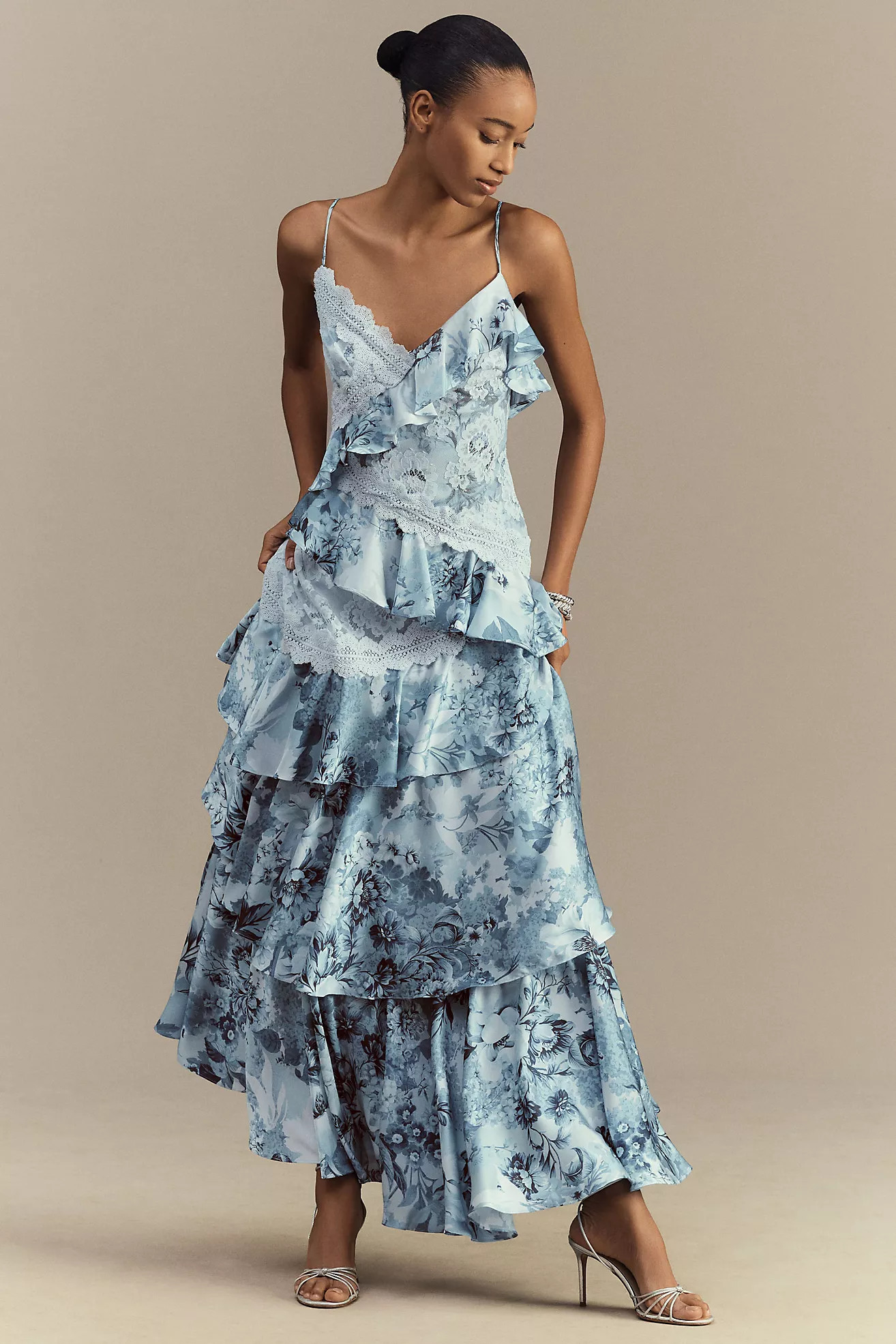 BHLDN Elora Sleeveless V-Neck Ruffle Lace Maxi Dress | Anthropologie (US)