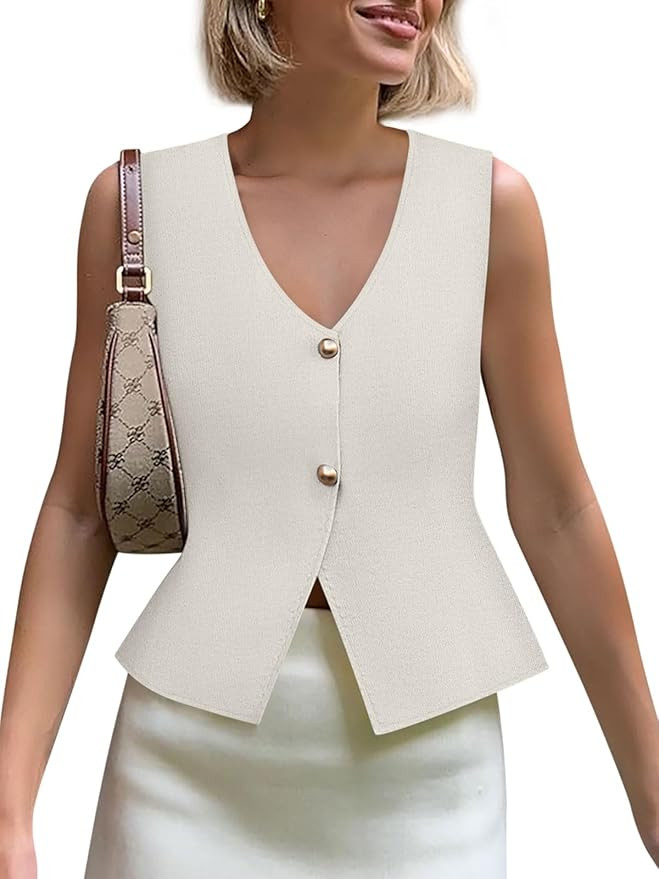 Yousify Womens Sweater Vest V Neck Button Down Crop Knit Tank Top Fashion 2025 Sleeveless Basic C... | Amazon (US)