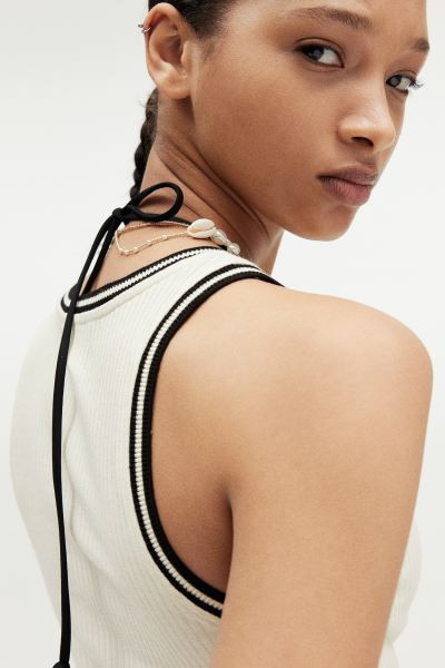 Ribbed Tank Top - Round Neck - Sleeveless - Cream - Ladies | H&M US | H&M (US + CA)