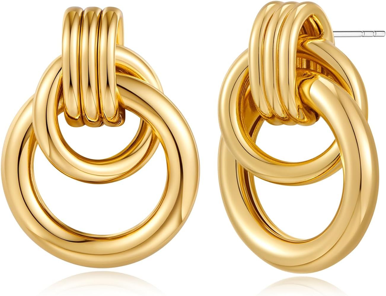 FILMOON Gold Geometric Earrings Chunky Trendy Knot Studs Statement Twisted Earring Dangle Drop Ea... | Amazon (US)