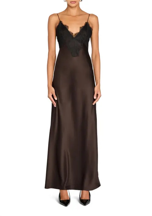 SER.O.YA Grenache Satin Maxi Dress in Ash Brown at Nordstrom, Size Xx-Large | Nordstrom