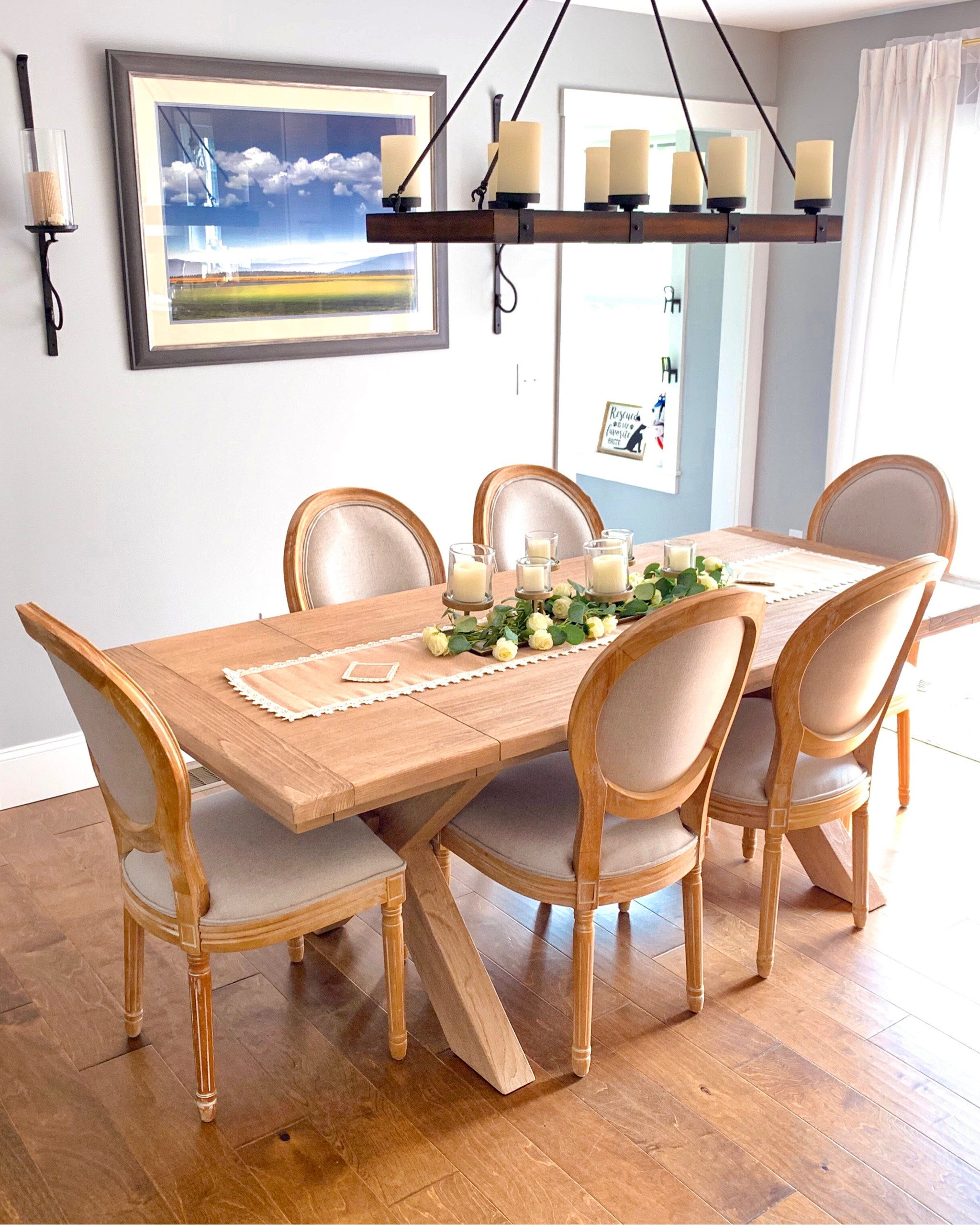 Elevate your dining experience with this gorgeous Pottery Barn rustic farm table and chandelier combo, complemented by artisanal candleholders and luxurious white velvet curtains. 🌟🍷 


Dining room décor / Rustic farm table / Elegant chandelier / Artisanal candleholders / White velvet curtains / Pottery Barn dining room / Home inspiration #DiningRoomDesign #InteriorInspo


#LTKSummerSales 

#LTKHome #LTKFamily #LTKParties