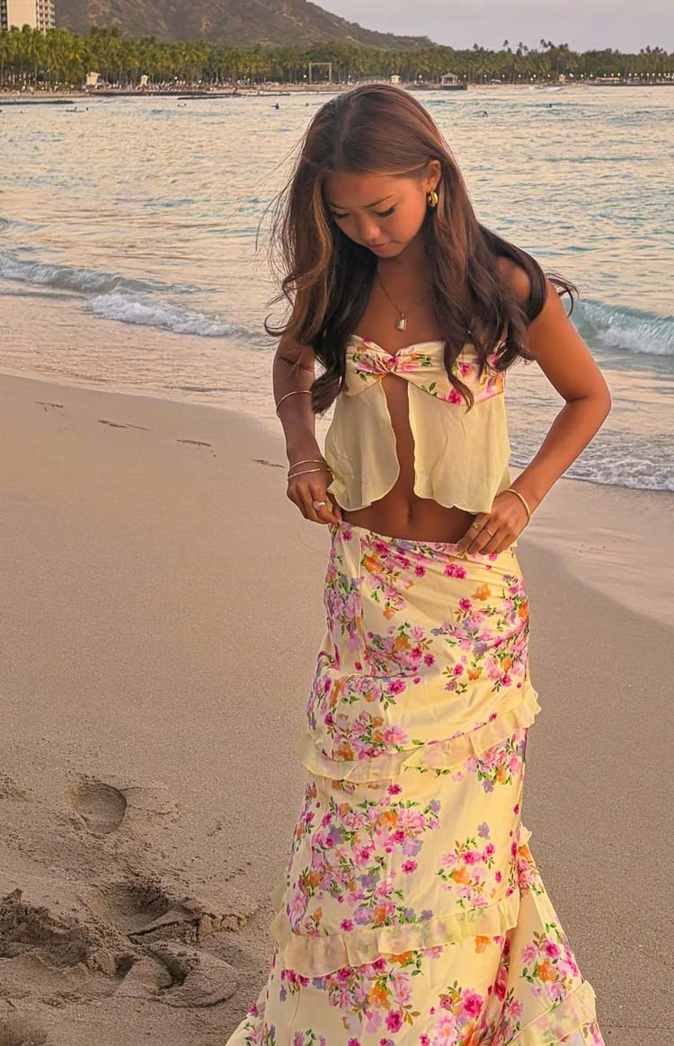 Saldana Yellow Bloom Maxi Skirt | Beginning Boutique | Beginning Boutique (US)