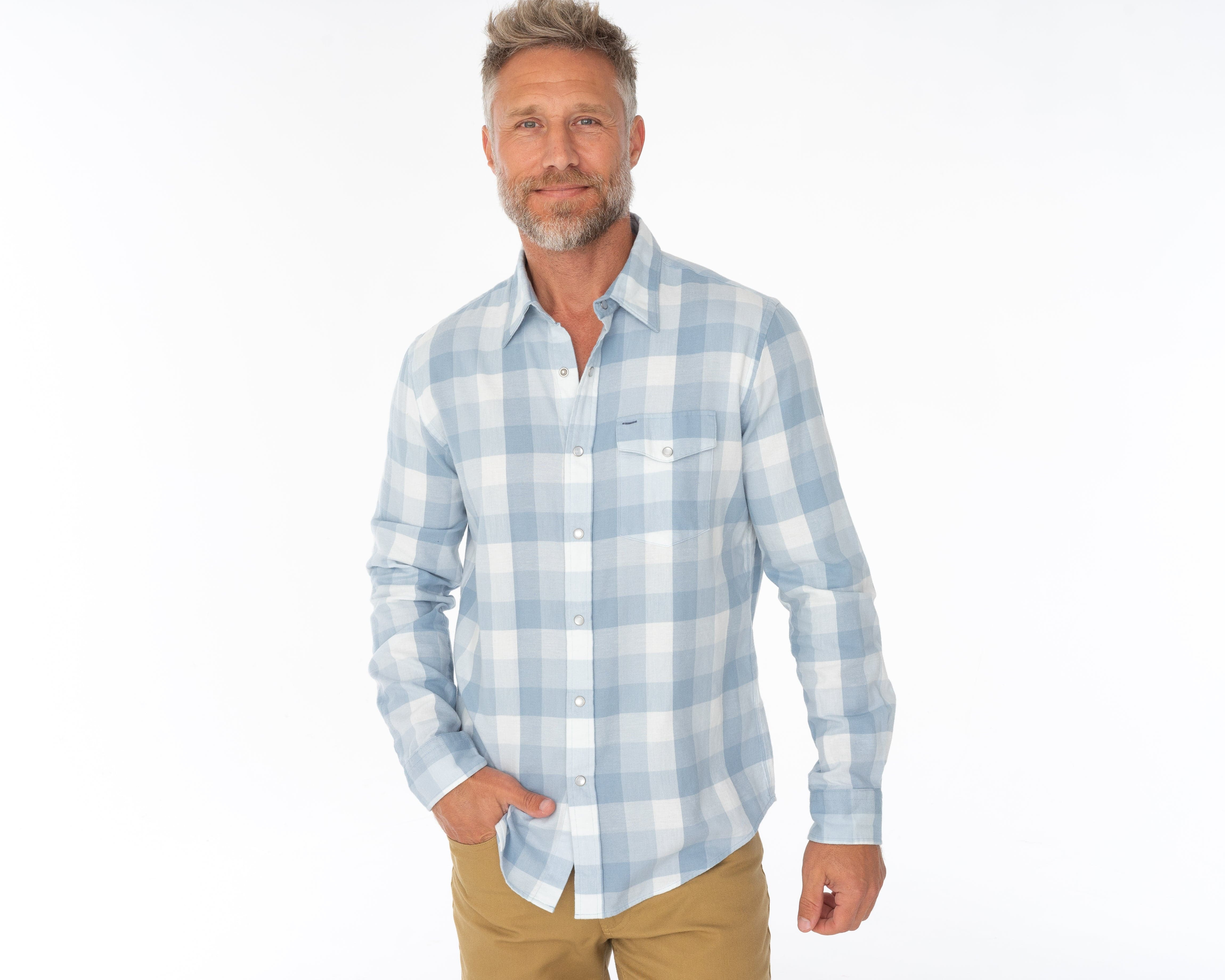 Flannel Pearl Snap - Light Blue Buffalo Check | Criquet Apparel