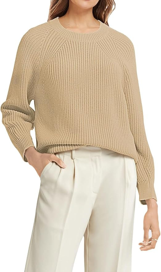 Sweater for Women Long Sleeve Crew Neck Loose Fit Pullover Knitted Top 2024 Winter Lightweight Tr... | Amazon (US)