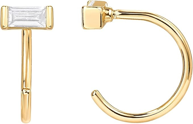 PAVOI 925 Sterling Silver Huggie Half Hoop Earrings | Hypoallergenic Minimalist Tiny Cartilage Ea... | Amazon (US)