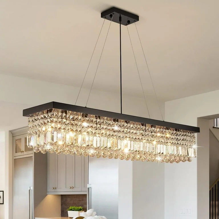 HOOMEDELIER Modern Crystal Chandelier,47" Rectangular Chandelier Pendent Light Fixture,Ceiling Ch... | Walmart (US)