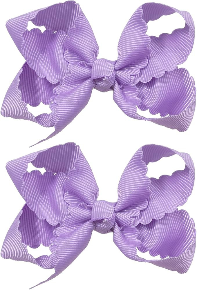 Light Purple Cheer Bow Clips for Toddler Teen Girls 2Pcs 3" Boutique Grosgrain Ribbon Scalloped E... | Amazon (US)