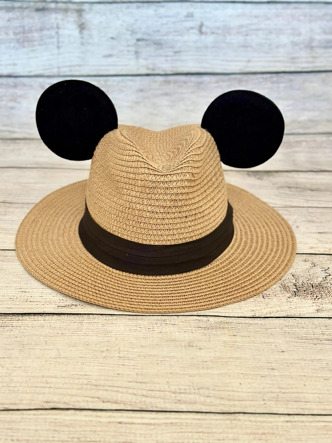 Magic Summer Khaki Mouse Fedora | Black Velvet Ears | Straw Beach Panama Hat | One Size | UPF 80+... | Etsy (US)