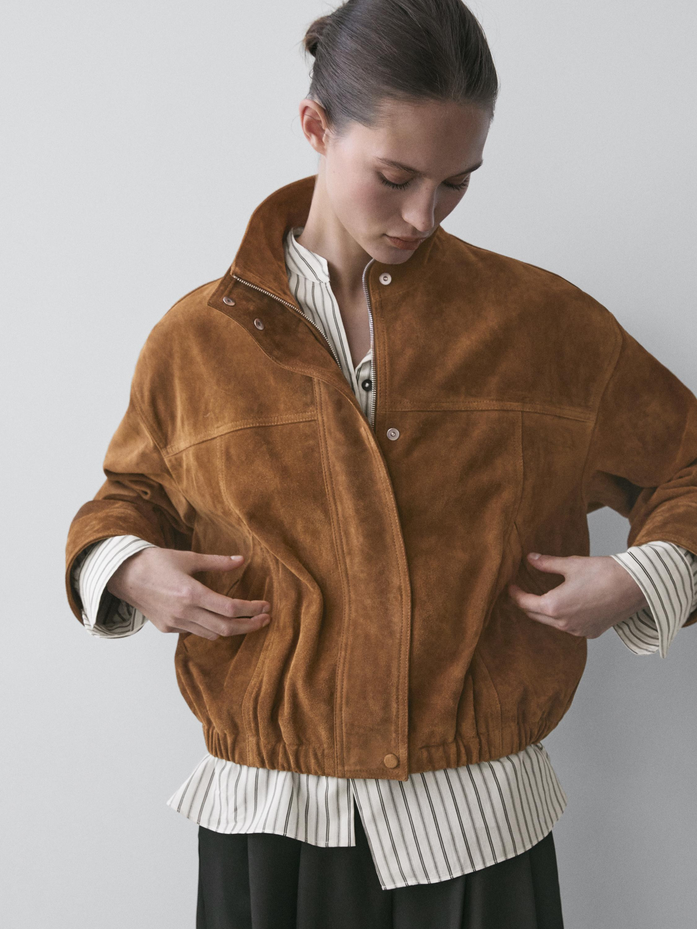 Kurze Bomberjacke aus Wildleder | Massimo Dutti DE