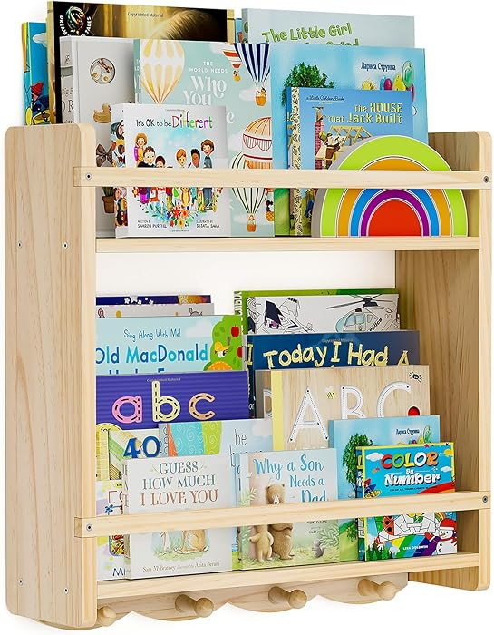 Kids Wall Bookshelf, 16.5 inch Bookshelf 2 Tier, Floating Book Shelves for Wall Great for Living ... | Amazon (US)