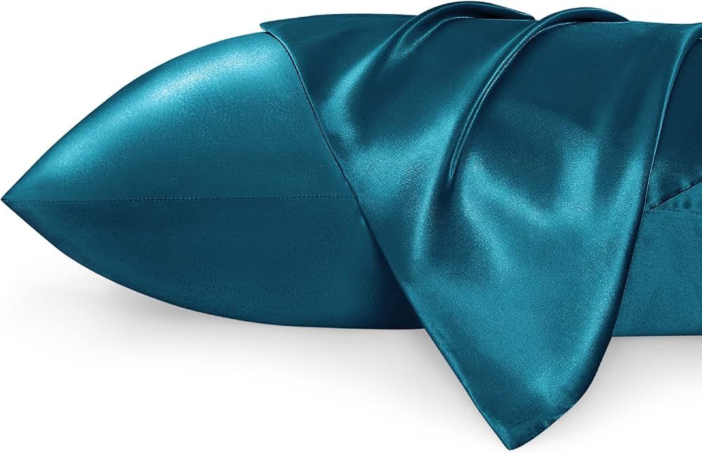 Bedsure Satin Pillowcase for Hair and Skin Queen - Teal Silk Pillowcase 2 Pack 20x30 inches - Sat... | Amazon (US)