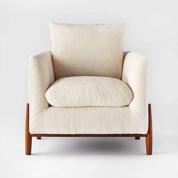 Elroy Sherpa Accent Chair with Wood Legs Cream - Threshold™ designed with Studio McGee | Target