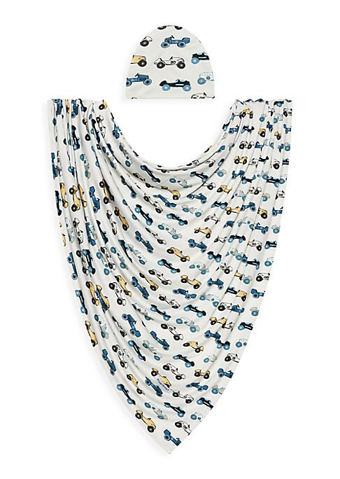 Posh Peanut Baby Boy's Enzo 2-Piece Swaddle & Beanie - Blue White | Saks Fifth Avenue