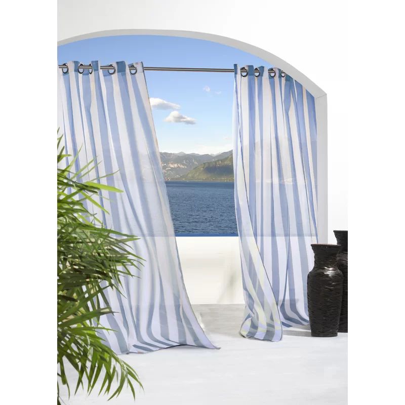 Odessa Striped Sheer Outdoor Grommet Single Curtain Panel | Wayfair North America