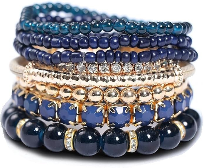 Pingyongchang Stackable MultiLayer Bohemian Crystal Bead Bracelets Set for Women Handmade Colorfu... | Amazon (US)