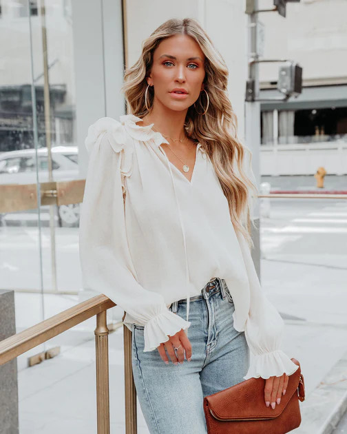 Charmaine Plisse Ruffle Blouse - Cream - FINAL SALE | VICI