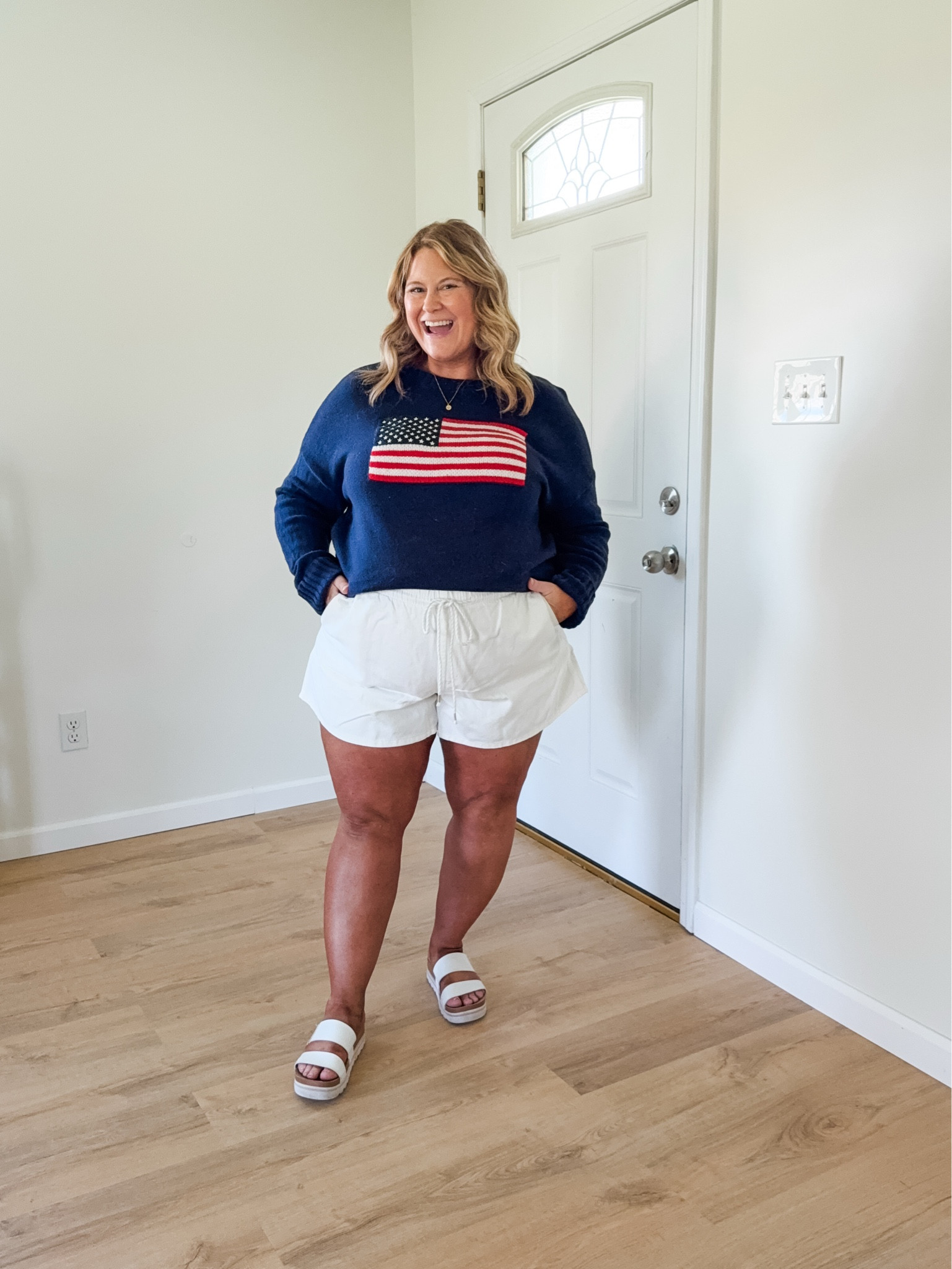 My flag sweater is from last year but I linked this year’s version as well as some very similar ones.  My shorts are an XXL.

#LTKMidsize #LTKSeasonal #LTKBump