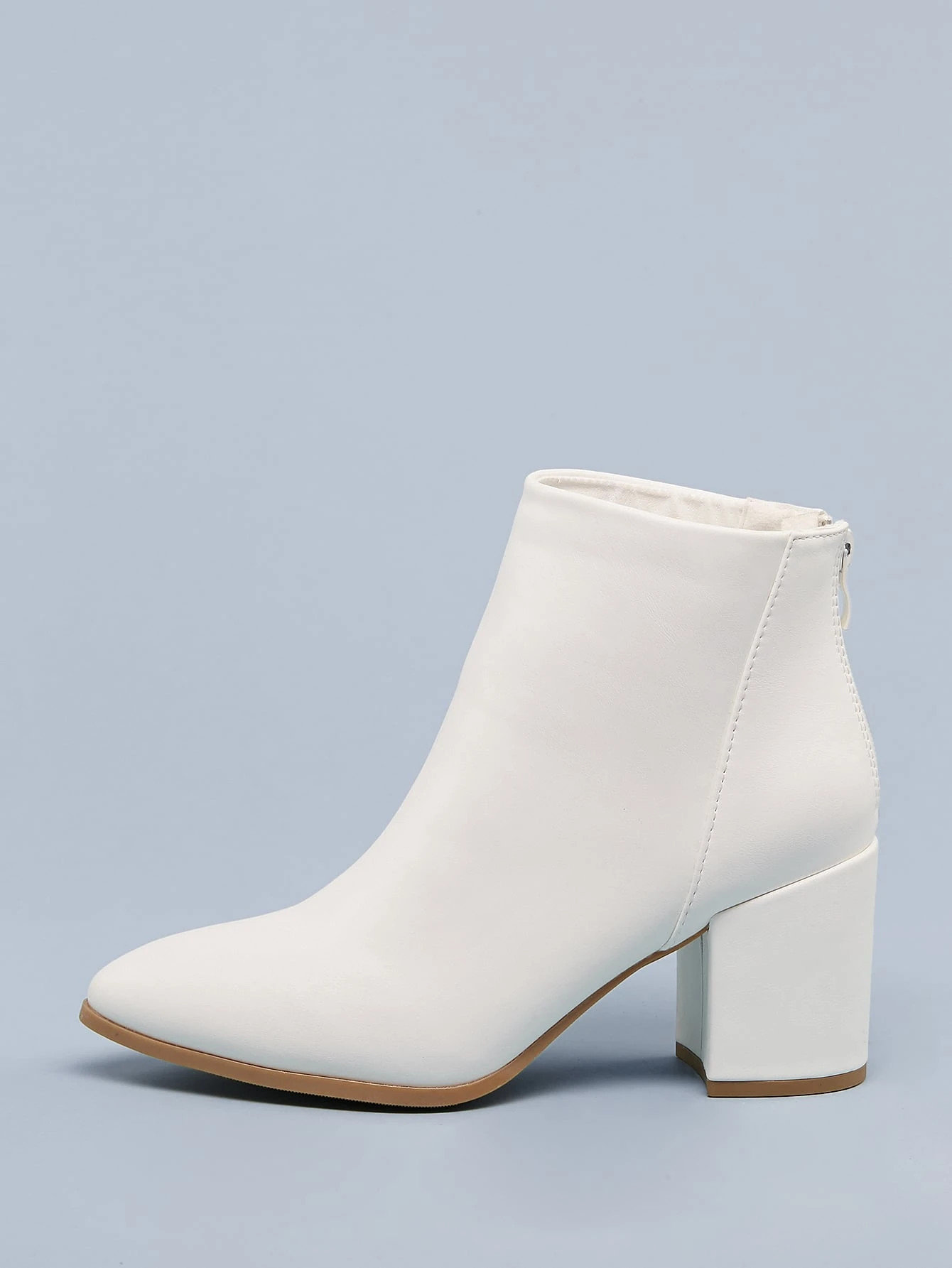 Vegan Leather Pointed Toe Low Block Heel Booties
   SKU: swshoes15191106620      
          (3116... | SHEIN