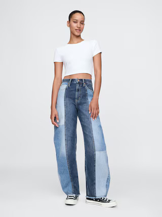 High Rise Patchwork Barrel Jeans | Gap (US)