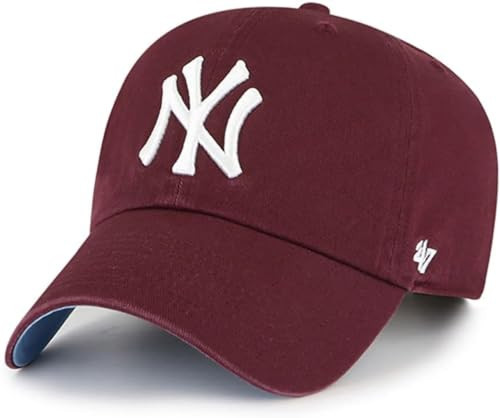 47 New York Yankees Primary Logo Ballpark Clean Up Dad Hat Baseball Cap (Maroon Blue Bottom) | Amazon (US)