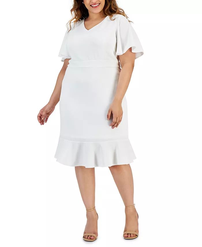Plus Size Flutter-Sleeve Ruffled-Hem Dress | Macys (US)