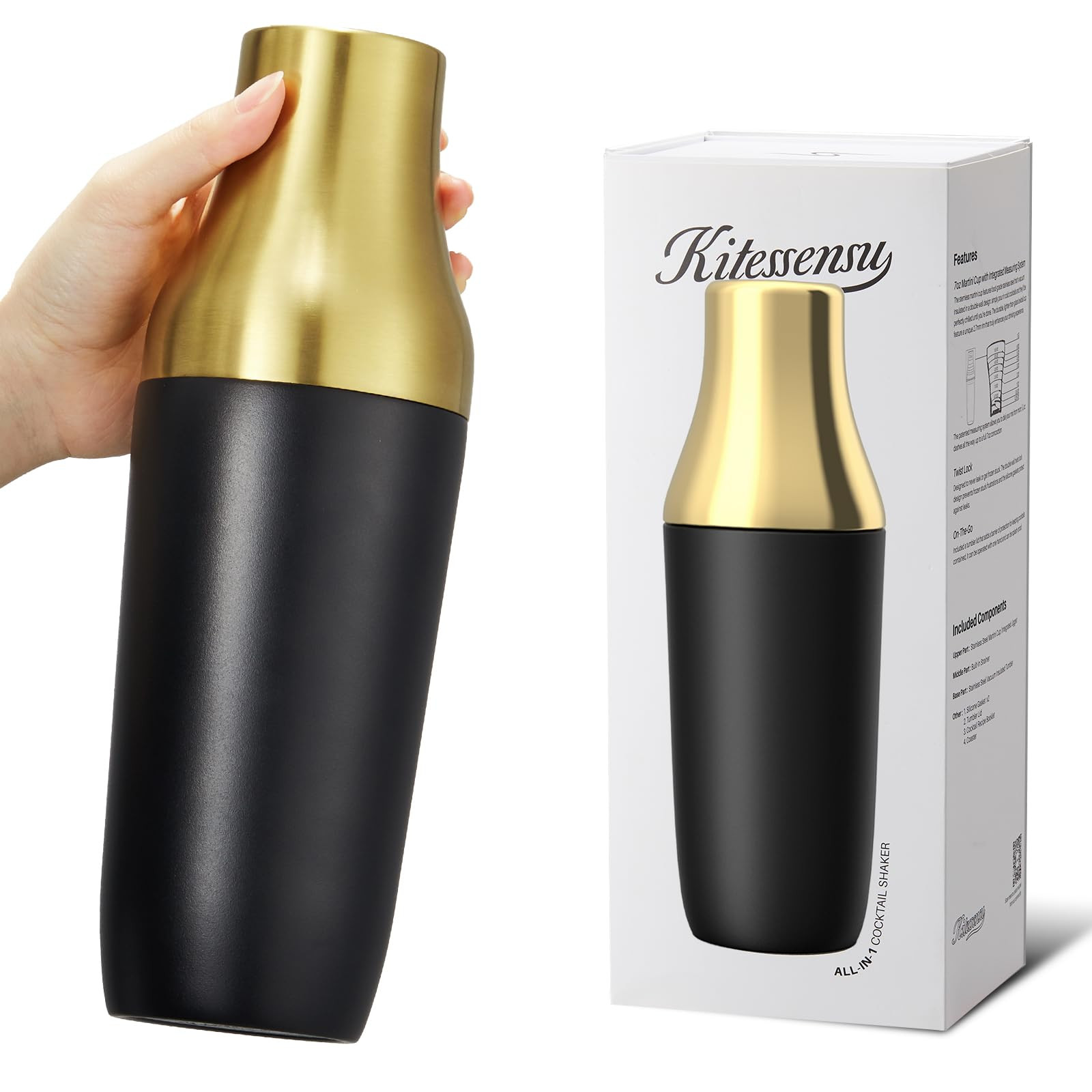 Kitessensu Hybrid Cocktail Shaker | Vacuum Insulated Stainless Steel Martini Shaker with Double W... | Amazon (US)