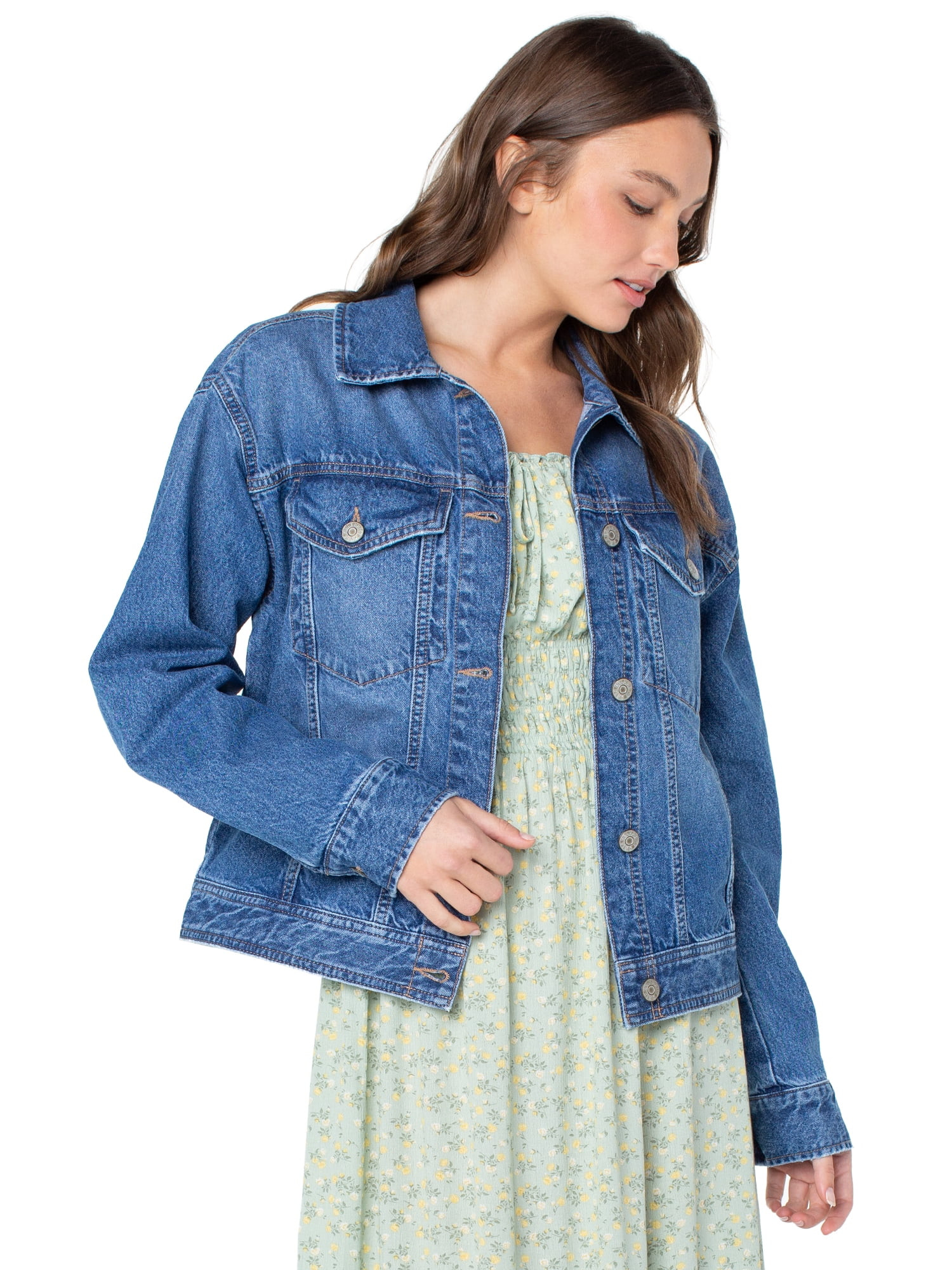 Celebrity Pink Women's Oversized Denim Jacket, Sizes XS-XXXL | Walmart (US)