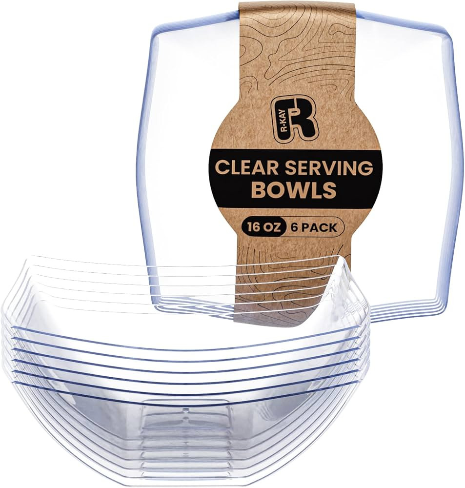 R-kay 6 Pack Square Plastic Serving Bowls - Clear Plastic bowls 16 Oz - Disposable Serving Bowls ... | Amazon (US)