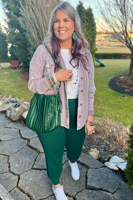 ✨SIZING•PRODUCT INFO✨
⏺ Lilac Purple Shacket •• Med •• Oversized •• Forever 21
⏺ White Crewneck Cropped Tee with Knot •• linked similar from Amazon 
⏺ Green Dangle Earrings •• SHEIN 
⏺ Bracelet Set •• SHEIN 
⏺ Green Sweater Joggers •• linked similar from Amazon 
⏺ Plastic Resin Rings •• linked similar from Amazon 
⏺ Green Bucket Bag •• linked similar from Amazon 
⏺ Gold Adidas Shell Toe 

📍Say hi on YouTube•Tiktok•Instagram ✨”Jen the Realfluencer | Decent at Style”

👋🏼 Thanks for stopping by, I’m excited we get to shop together!

🛍 🛒 HAPPY SHOPPING! 🤩

#amazon #amazonfind #amazonfinds #founditonamazon #amazonstyle #amazonfashion #green #olive #olivegreen #hunter #huntergreen #kelly #kellygreen #forest #forestgreen #greenoutfit #outfitwithgreen #greenstyle #greenoutfitinspo #greenlook #greenoutfitinspiration #joggers #style #fashion #joggersoutfit #joggeroutfit #joggerslook #joggerlook #joggersstyle #joggerstyle #joggersfashion #joggerfashion #joggeroutfitinspiration #joggersoutfitinspiration #joggerinspo #joggeroutfitinspo #joggersoutfitinspo #shacket #shirt #jacket #shirtjacket #shacketoutfit #shacketlook #shacket #shirtjacketoutfit #shirtjacketlook #shacketstyle #shirtjacketstyle #sneakersfashion #sneakerfashion #sneakersoutfit #tennis #shoes #tennisshoes #sneakerslook #sneakeroutfit #sneakerlook #sneakerslook #sneakersstyle #sneakerstyle #sneaker #sneakers #outfit #inspo #sneakersinspo #sneakerinspo #sneakerinspiration #sneakersinspiration 
#under10 #under20 #under30 #under40 #under50 #under60 #under75 #under100 #affordable #budget #inexpensive #budgetfashion #affordablefashion #budgetstyle #affordablestyle #curvy #midsize #size14 #size16 #size12 #curve #curves #withcurves #medium #large #extralarge #xl 


#LTKunder50 #LTKstyletip #LTKcurves