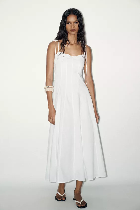 MITTELLANGES POPELIN-KLEID MIT VOLANTS | Zara DE