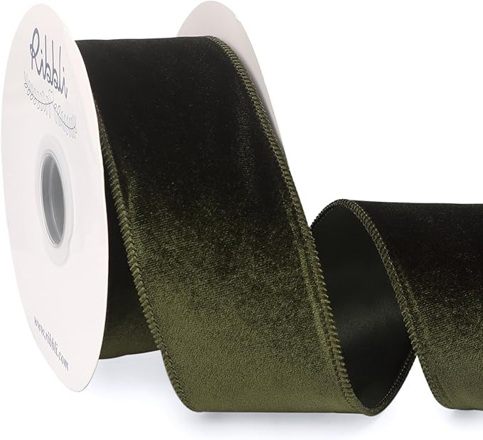 Ribbli Moss Green Velvet Wired Ribbon 2.5 Inch Velvet with Satin Christmas Ribbon for Gift Wrappi... | Amazon (US)