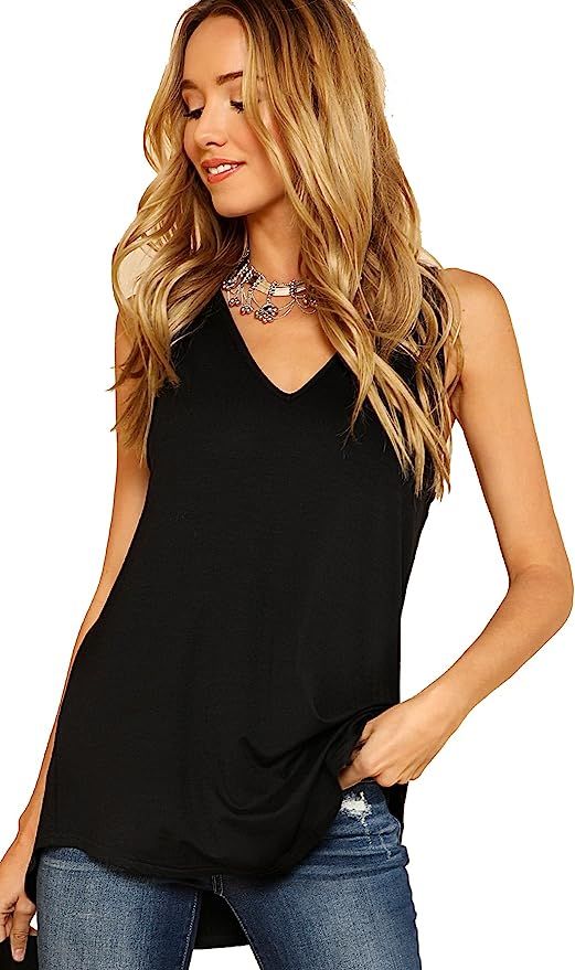 Verdusa Women's V Neck Longline Dolphin Hem Tank Top | Amazon (US)