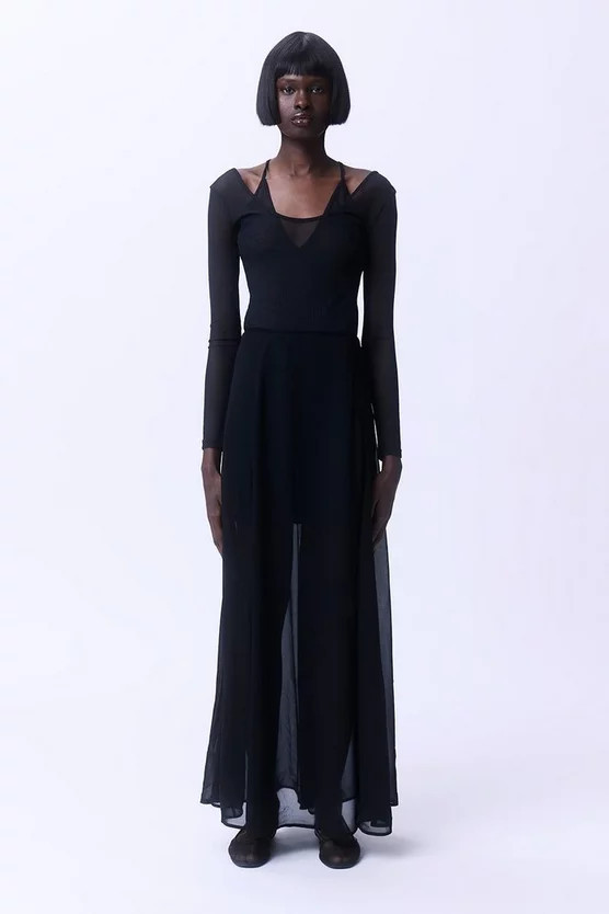 Sheer Viscose Georgette Woven Maxi Skirt | Karen Millen UK + IE + DE + NL