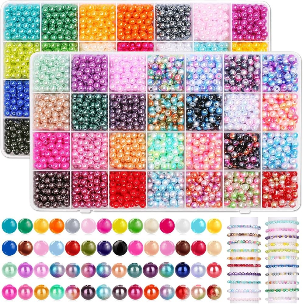 4500Pcs 6mm Pearl Beads for Bracelets Making 56 Colors, Pearl Beads Shiny Beads Small Round Pearl... | Amazon (US)