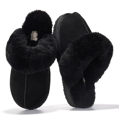 Project Cloud Genuine Leather Slippers for Women Footwear with Genuine Fur Lining Womens Clogs & Mule - Non-Slip Indoor/Outdoor Scuff Womens Slippers with Memory Foam Insole (Henka, BLK, 6) | Amazon (US)