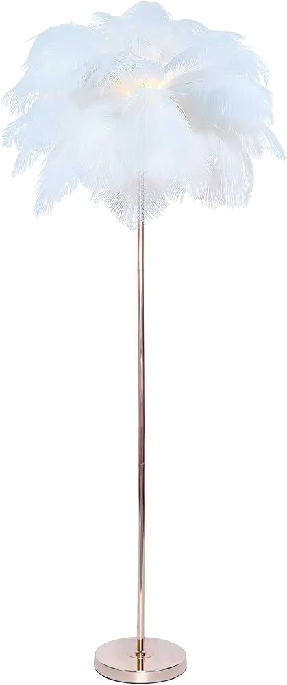 ZYLEISENBAO Ostrich Feather Floor Lamp Feather Lamp Gold Iron Art Floor Lamp White Shade Ostrich ... | Amazon (US)