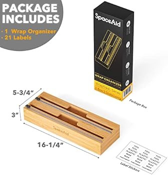 SpaceAid WrapNeat 2 in 1 Long Wrap Dispenser with Cutter and Labels, Plastic Wrap, Aluminum Foil and | Amazon (US)