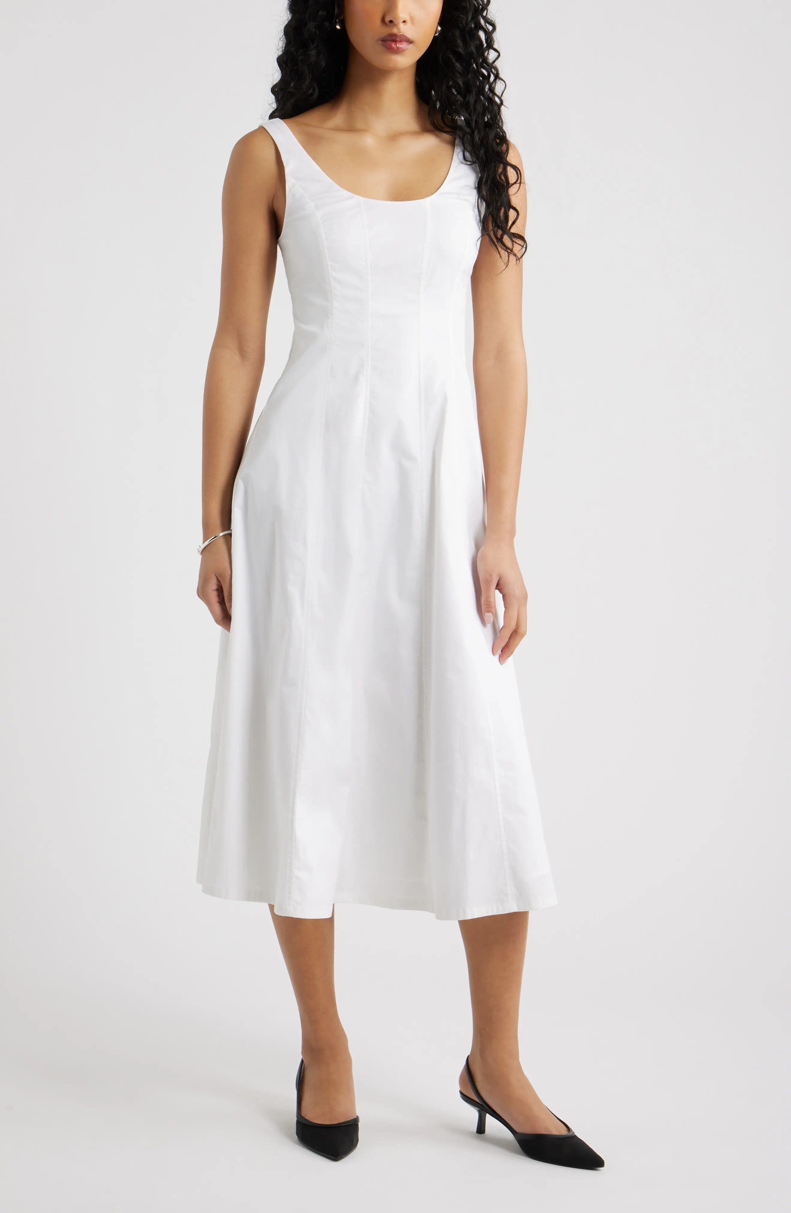 Open Edit Seamed Strech Cotton Poplin Midi Dress (Women) | Nordstrom | Nordstrom