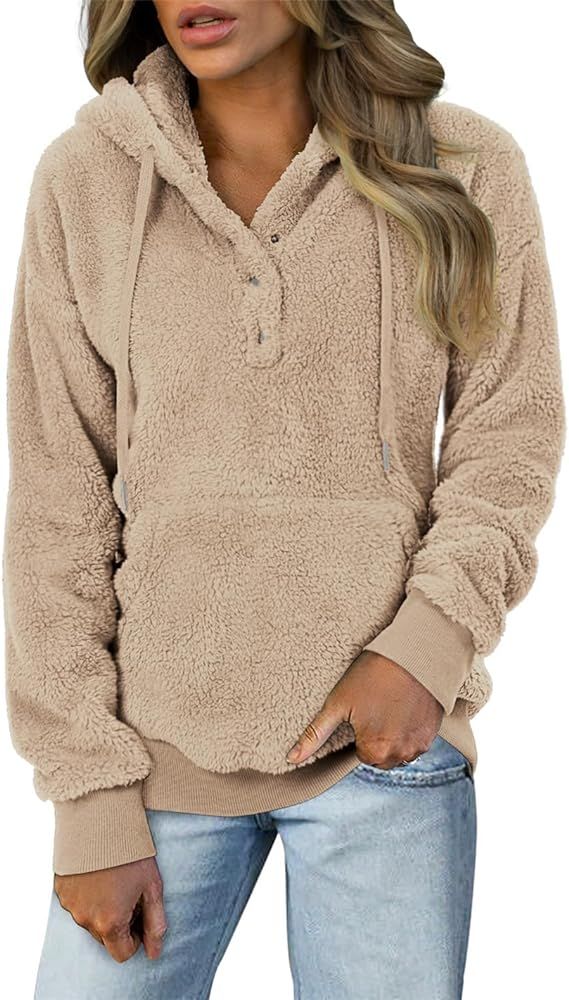 onlypuff Sherpa Pullover Sweaters for Women Fleece Sweatshirts Winter Warm Tunic Tops Pullover | Amazon (US)