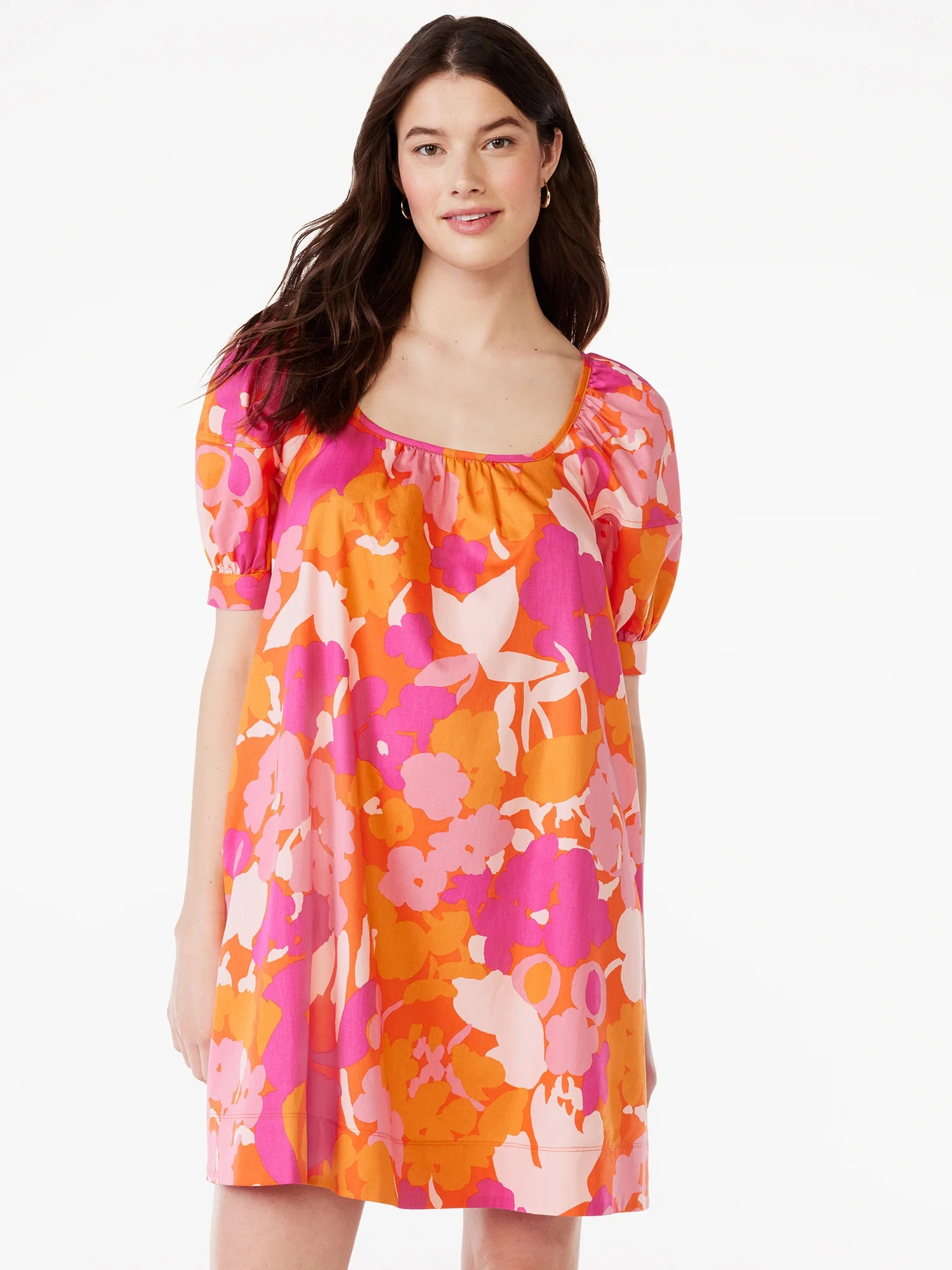 Free Assembly Women’s Square Neck Mini Dress with Puff Sleeves, Sizes XS-XXXL | Walmart (US)