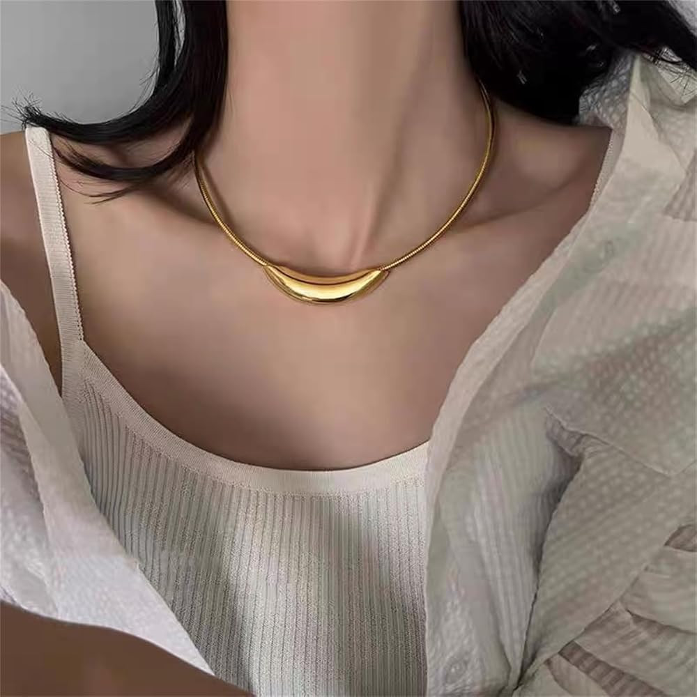 Stailess Steel Metal Curved Bar Tube Choker Necklace For Women,Statement Chunky Snake Chain Horiz... | Amazon (US)