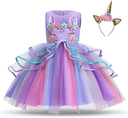 NNJXD Fille Robe Enfants Volants Dentelle Robes De Mariée Taille (120) 4-5 Ans Fleur 778 Violet | Amazon (FR)