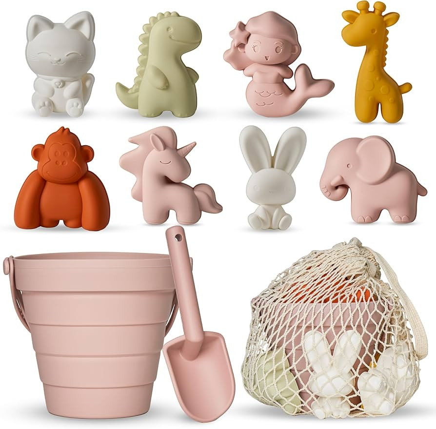 MarcZero 11Pcs Silicone Beach Toys,Collapsible Sand Bucket,Modern Baby Beach Toys,Travel Friendly... | Amazon (US)