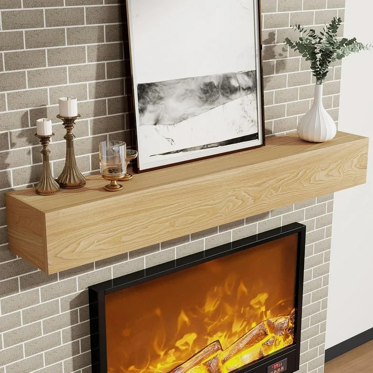 Elleree 60 in Wood Art Deco Floating Fireplace Mantel Shelf Wall-Mounted Mantel for Living Room o... | Walmart (US)