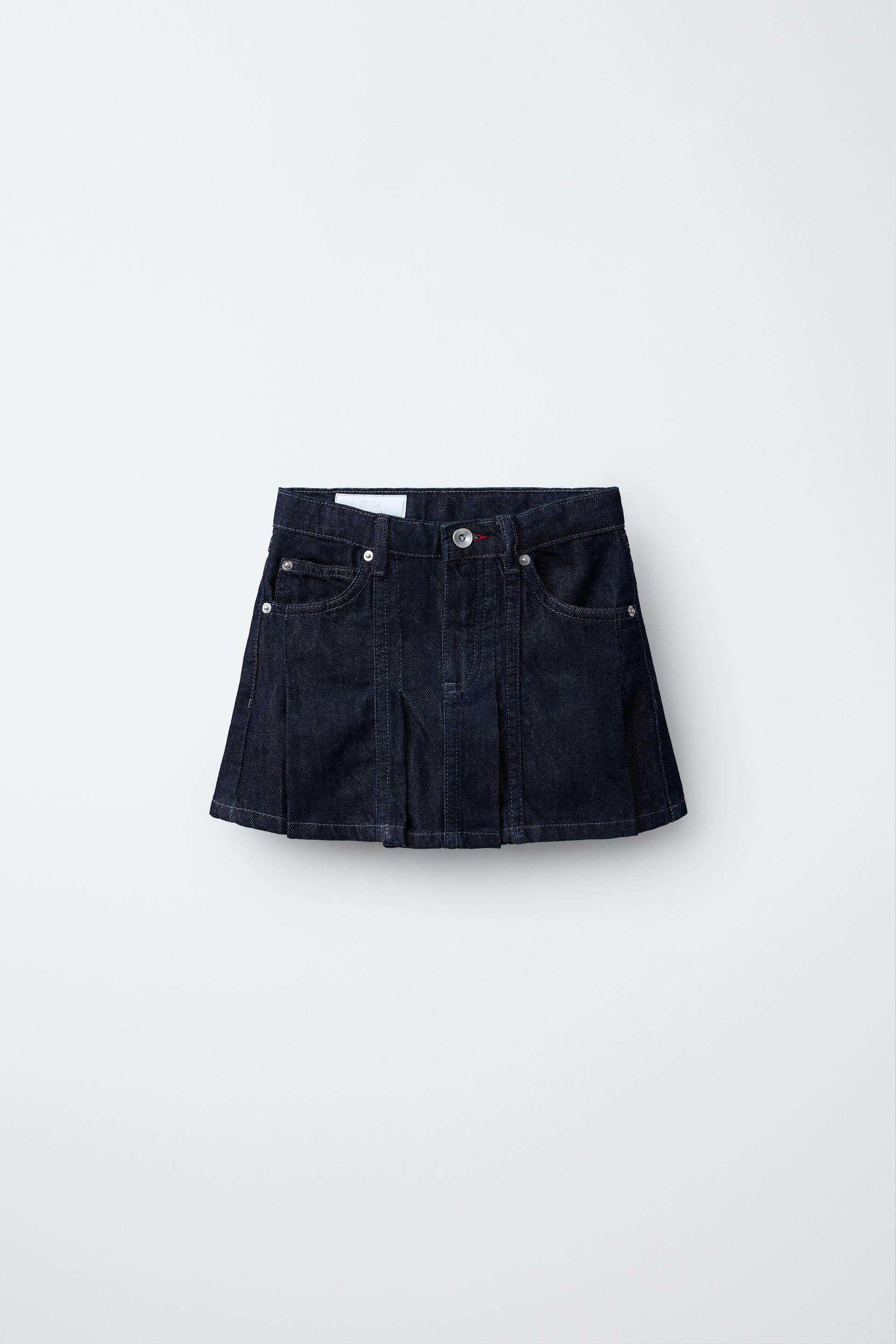 Zara - Pleated Denim Skirt - Blue - 8-9 Years (51,6 Inches) - Kids | Zara US