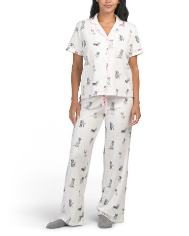 2pc Puppy Love Notch Collar Pajama Top And Pants Set With Headband | Family Pajamas | Marshalls | Marshalls