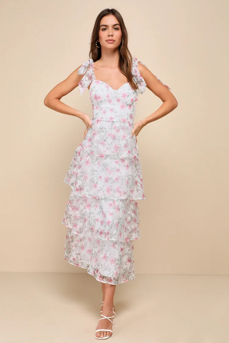 Endlessly Gorgeous White Floral Burnout Tie-Strap Midi Dress | Lulus