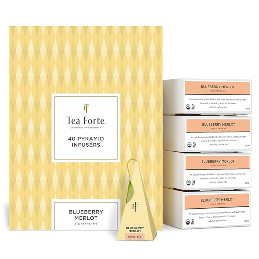 Tea Forte Blueberry Merlot Premium Organic Caffeine-Free Herbal Tea Blend Event Box, Bulk Pack 40... | Amazon (US)